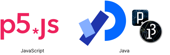 Logos von p5js (JavaScript) und der Java Processing ide / library.